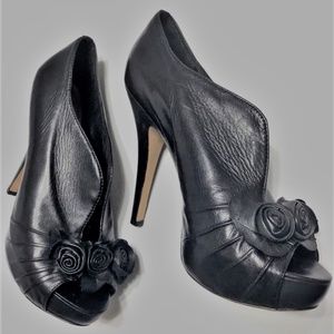 Camuto Stilleto Leather Bootie Curve Vamp PeepToe